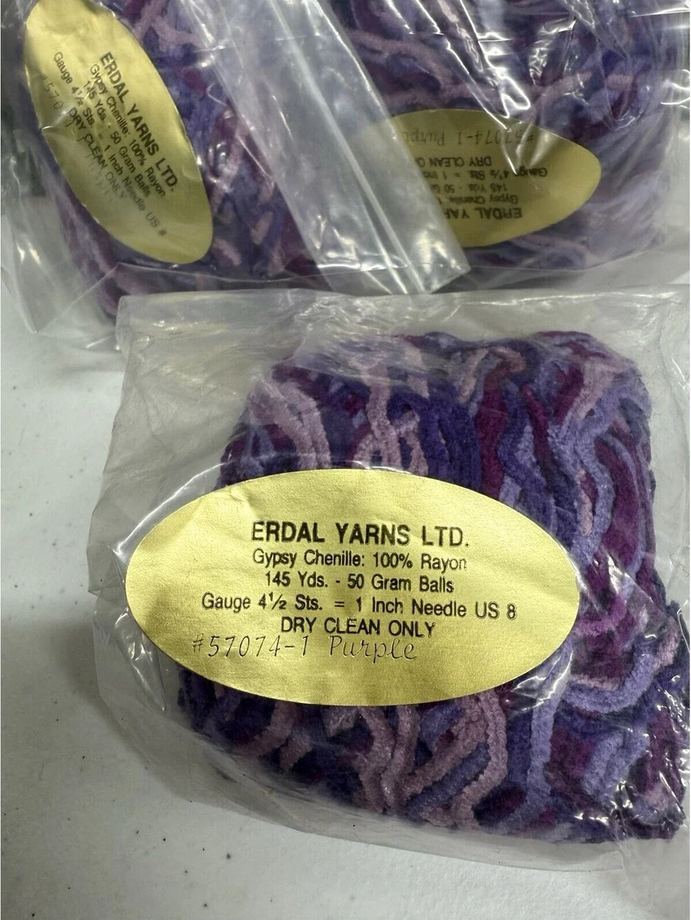Erdal Yarns LTD Gypsy Chenille 100% Rayon Color #57074-1 Purple 3 Skein Lot